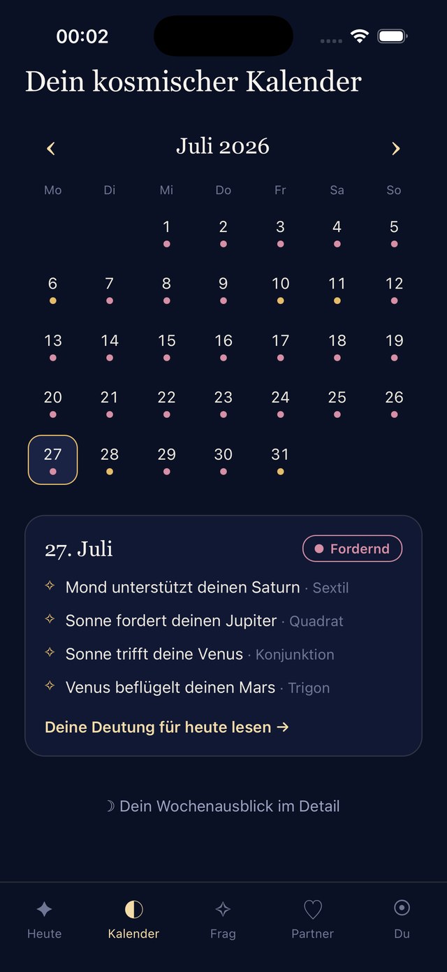 Sternweise App — kosmischer Kalender mit farbigen Tagen